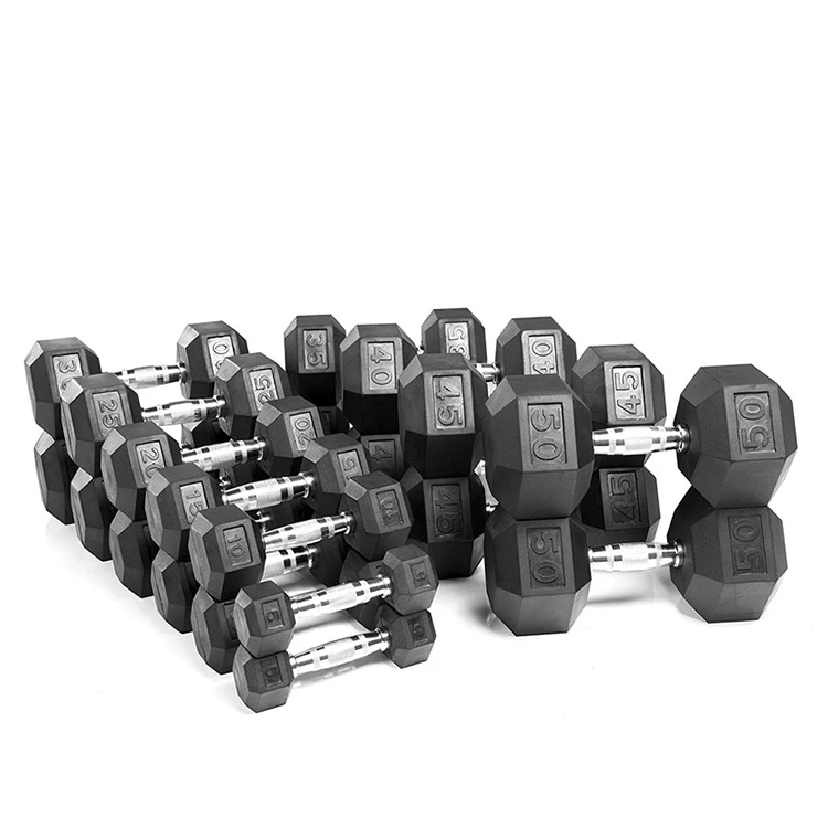 Custom Gym equipment weight lifting dumbbell set man Fitness black rubber hex Dumbbell Sets