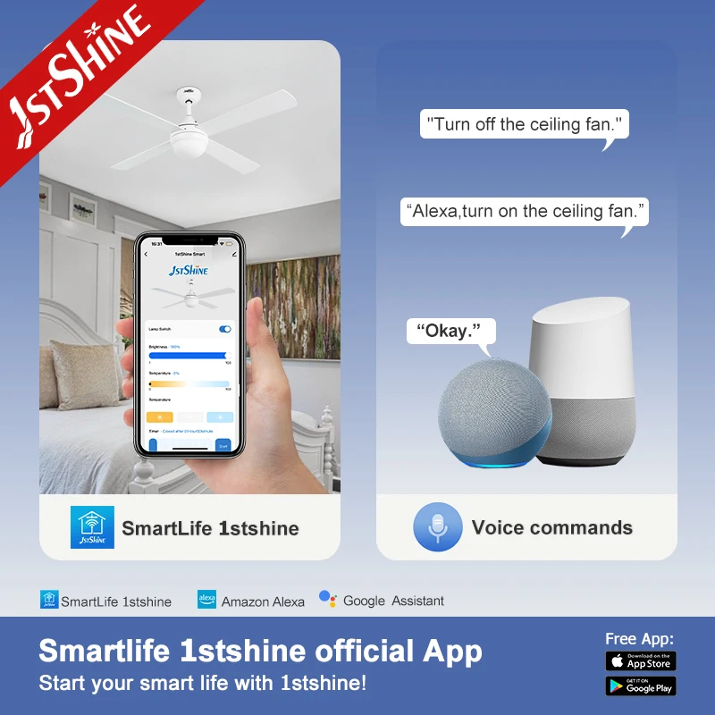 1stshine ceiling fan DCF-W986 large airflow noiseless led ceiling fans with light