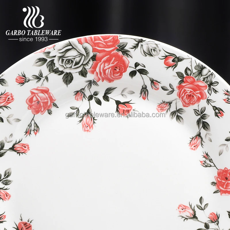 Ceramic Serving Plates and Bowls Floral Garden Oven Safe Hand Painted Stoneware Dinnerware Set Rose Porcelain