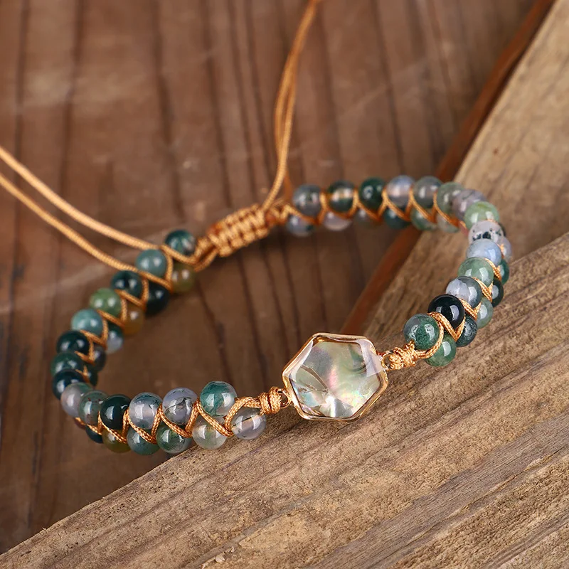 Bohemian Vintage Hand Woven 4mm Indian Agate Beaded Bracelet For Women Natural Stone Entangled Adjustable Rope Yoga Bracelet