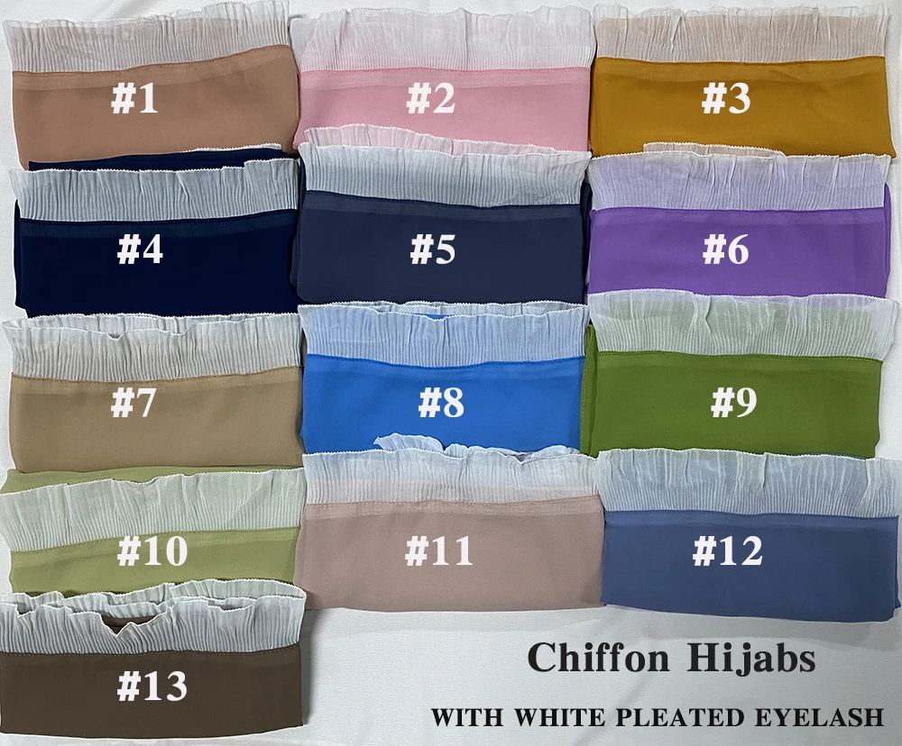 Stitched Pleated Eyelash Lace Hijab Bubble Chiffon Scarf Long Size White and Black Lace Elegant Islamic Shawls Headband Wrap