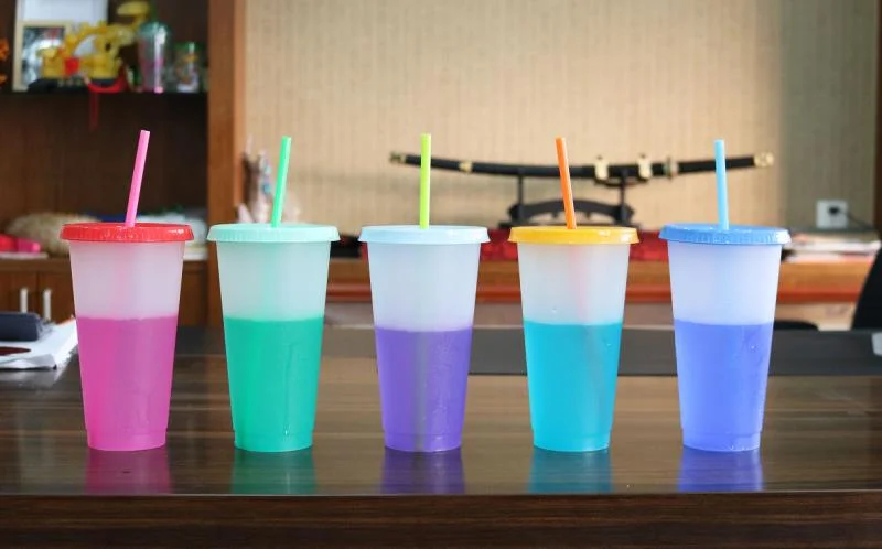 Mazoho Color Changing Cups 16/24 Oz Reusable Plastic BPA Free Tumblers For Kids Summer Coffee For Party With Lids And Straws