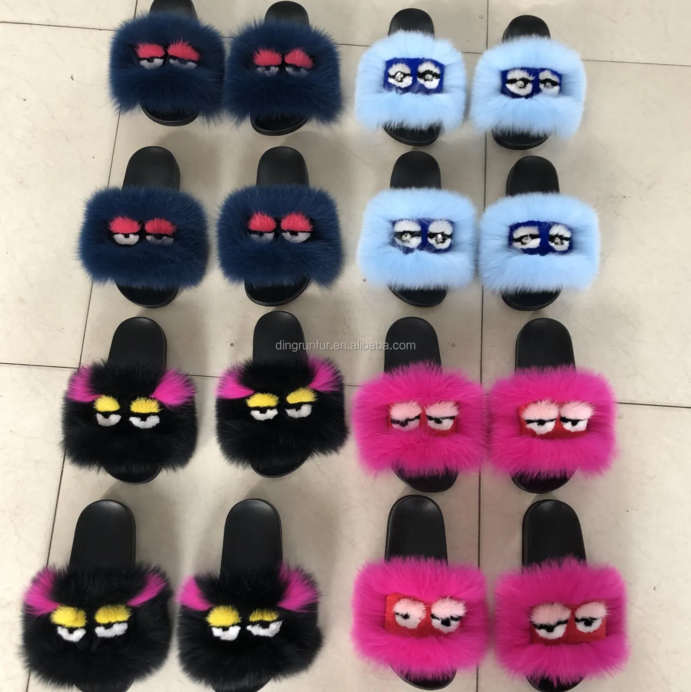 
wholesale custom colour real fur slippers monster sandals 