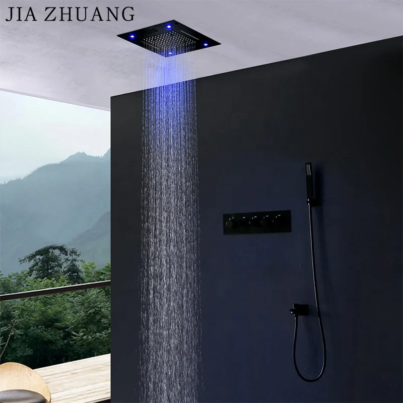 Потолочный умный светодиодный светильник для ванной комнаты, музыкальный накладной Радужный водопад, набор термостатического смесителя для душа