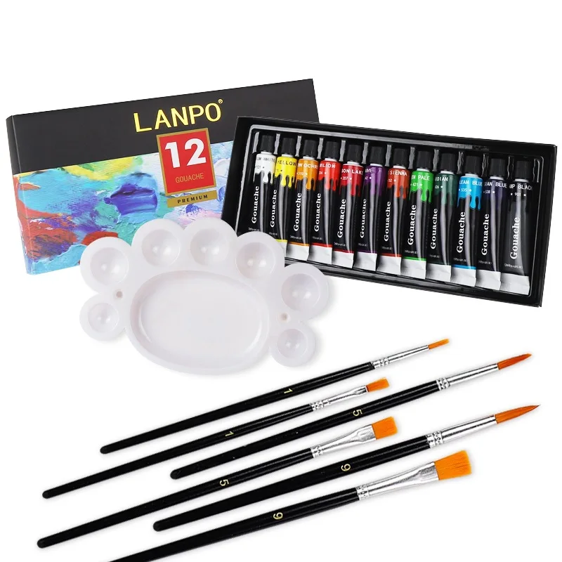 Gouache Paint 12 24 color 12ml watercolor pigment set aluminum plastic tube wholesale