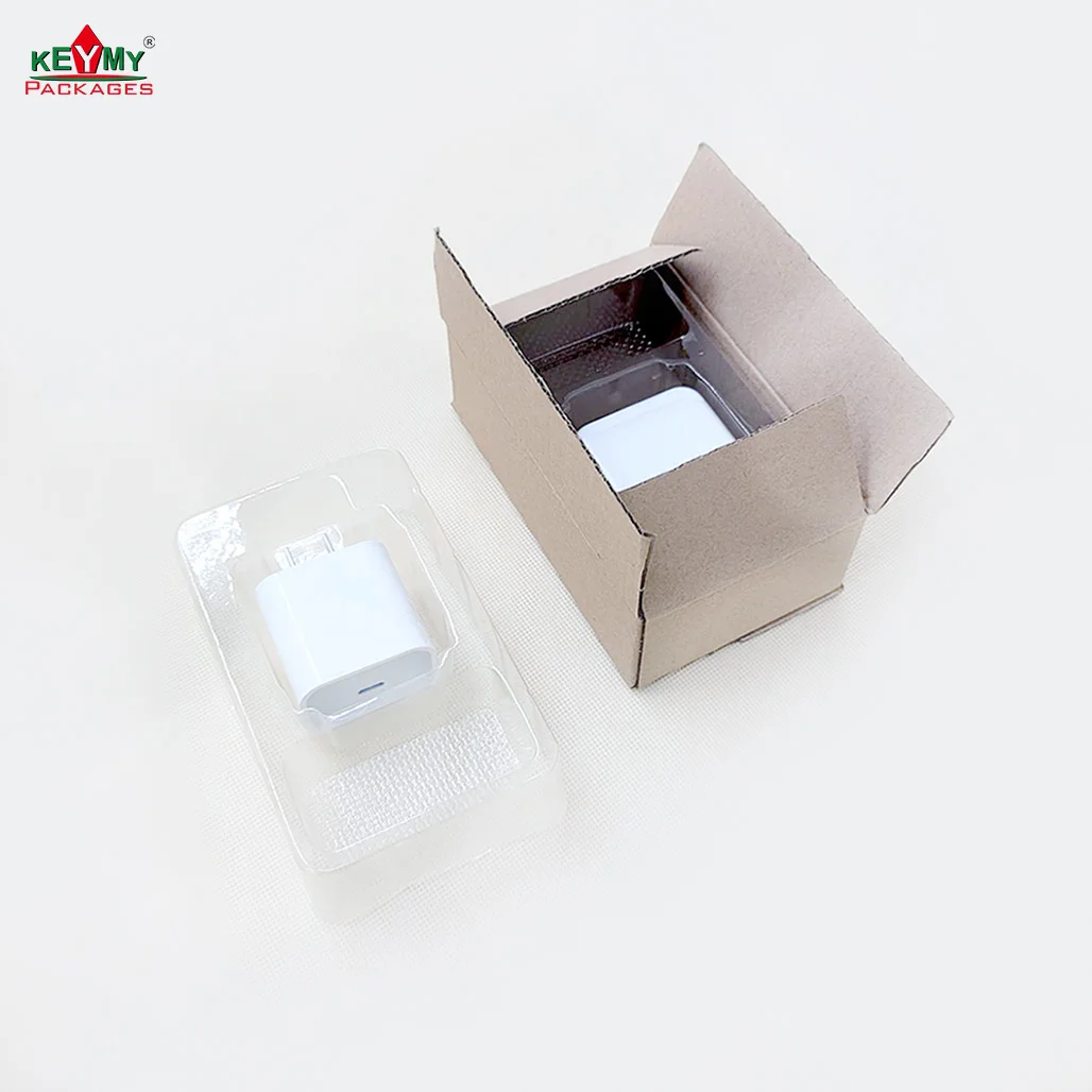 Corrugated Box eco-friendly phone charger tray package with box in Shenzhen, cheap charger packaging