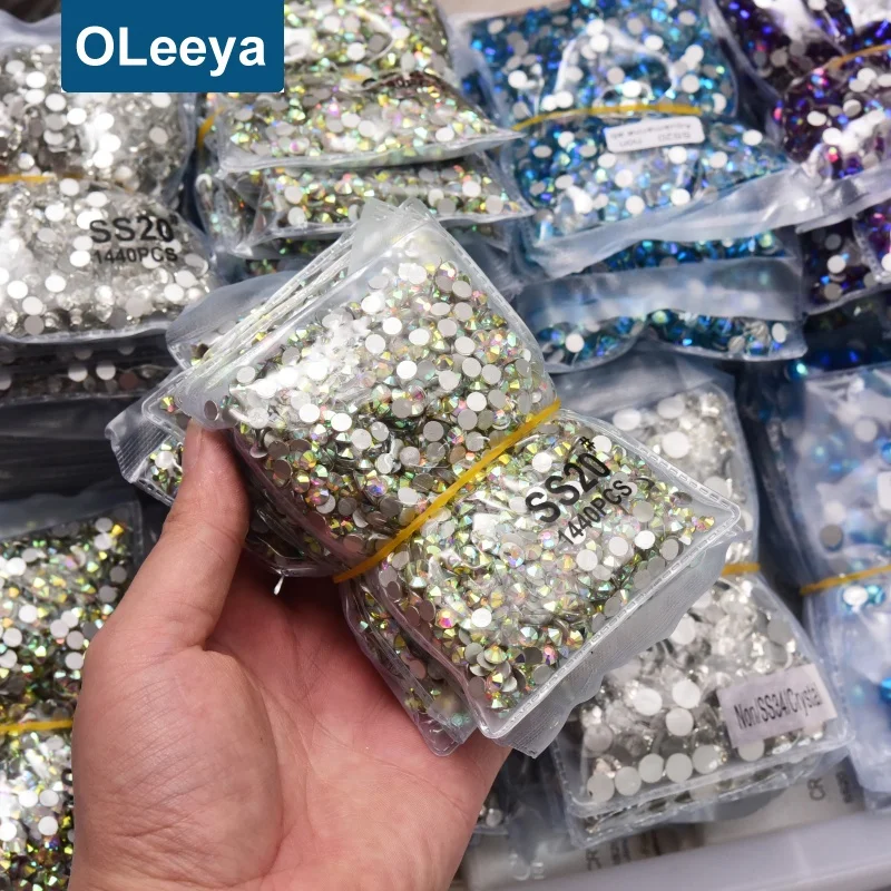 Oleeya Hot Sale SS3-SS50 Over 100 Colors Crystal Glass Non Hotfix Flatback Rhinestone With New Package For Nails Art DIY