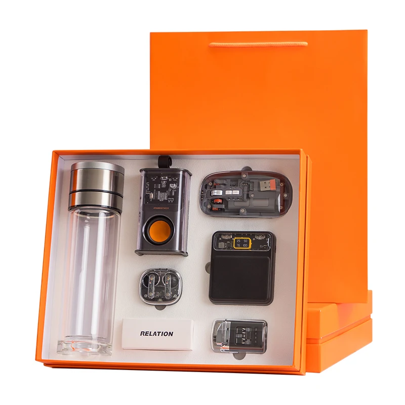 New Arrival Hot Sale Mecha Series Glass Flask Speaker Earbuds Mouse Power Bank Lighter Combination Advertisement Gift