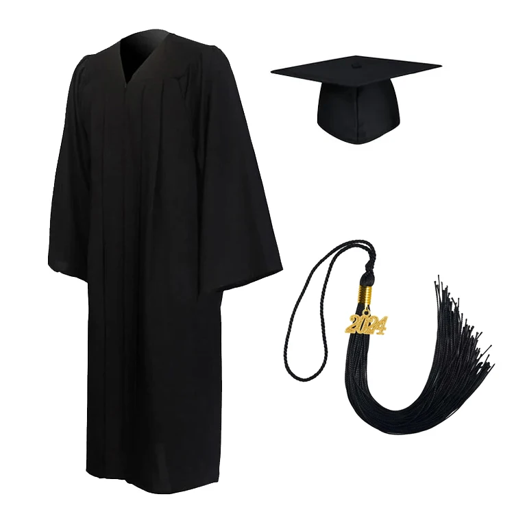 University Unisex Matte Graduation Gown Cap Black Toga Adult Graduation Gown Cap and Tassel 2024 Year Charm