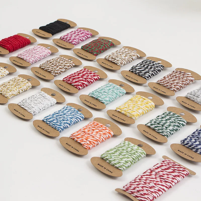 Cotton Recycle Rope Baker Twine Twisted Double Color Natural Rope 10m Per Card For Diy