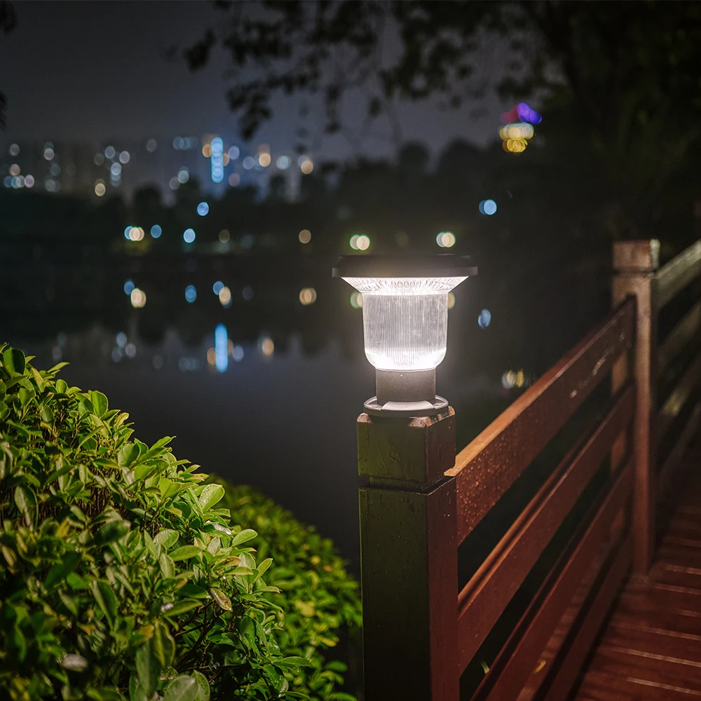 2024 New Solar Power LED Pillar Lamp Outdoor Garden Fence Yard Post Pillar Lights Column Head Lamp