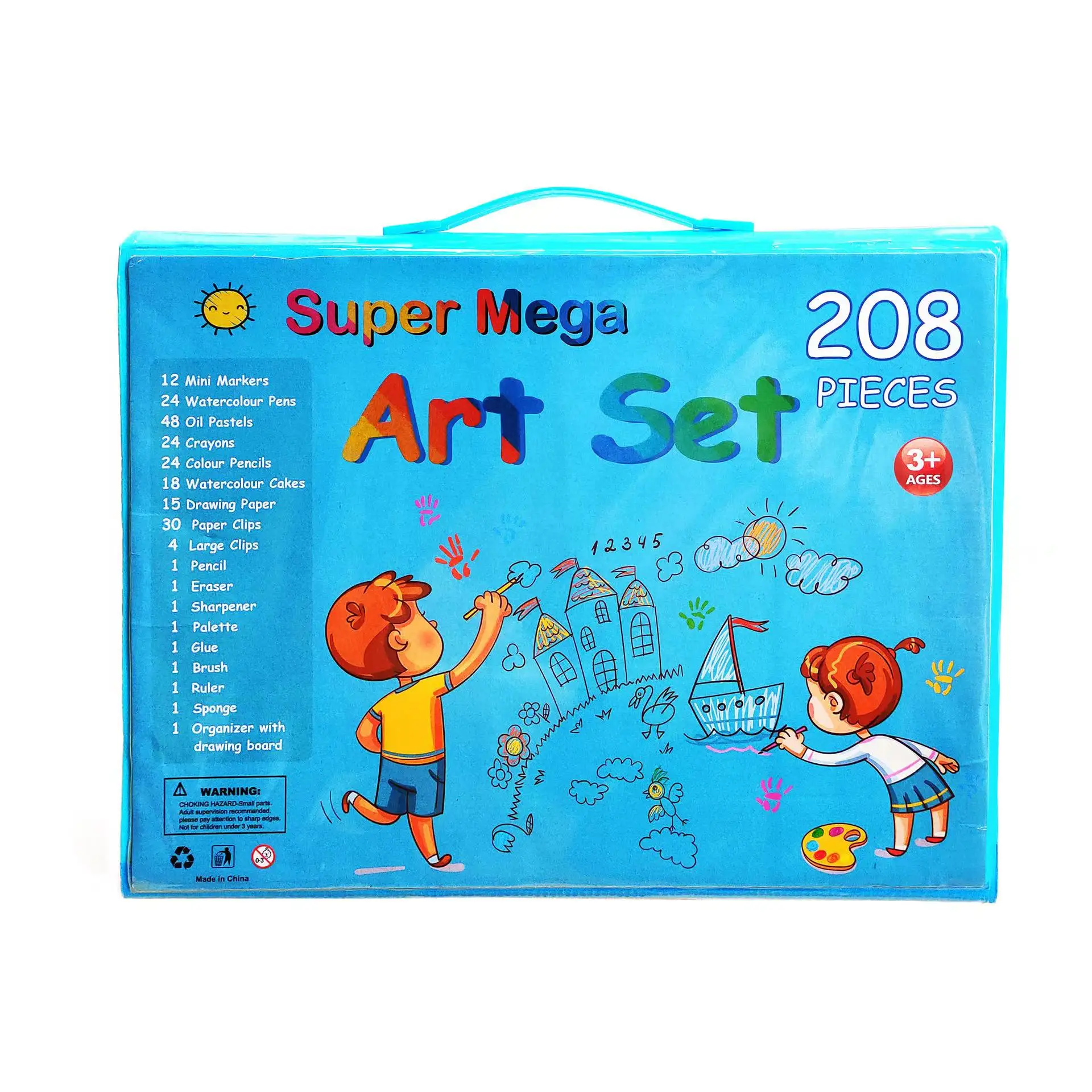 Hot Selling Diy Arts Supplier 208pcs Plastic Box Art Drawing Set with Color Pencil and Crayons for Christmas Gift