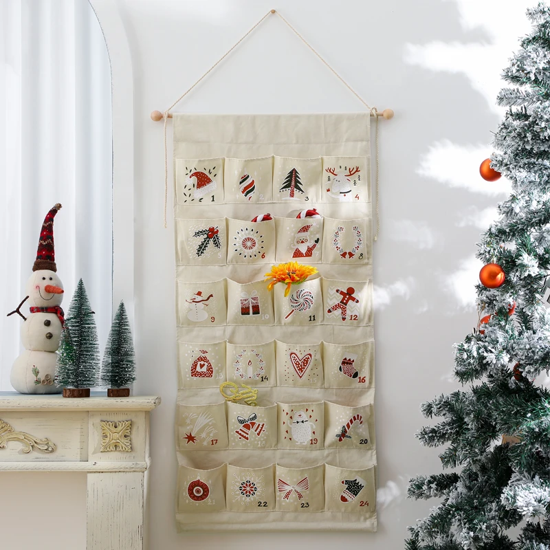 Hanging Custom Printed Christmas Decoration Diy Empty Canvas Fabric Christmas Advent Calendar For Kids