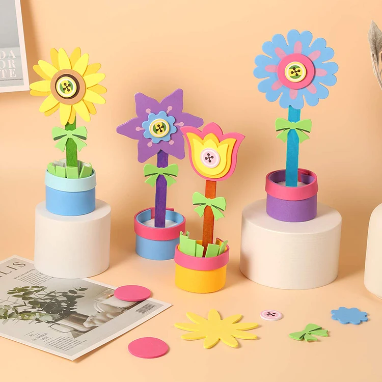 DIY Sunflower Art and Floral Foam Pot Craft Kits Creative Paste Toys to Make Colorful Spring Flowers Fun Gift Crafts