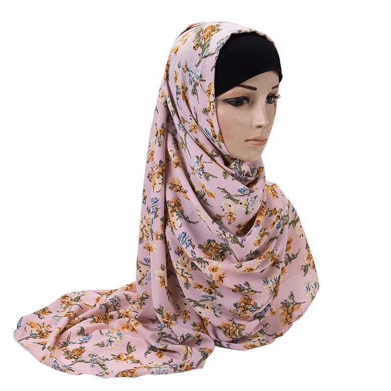 Wholesale Thick Malaysia Muslim Scarf Women Hijab Islamic Headscarf Shawl Turkish Flower Printed Chiffon Floral Hijab