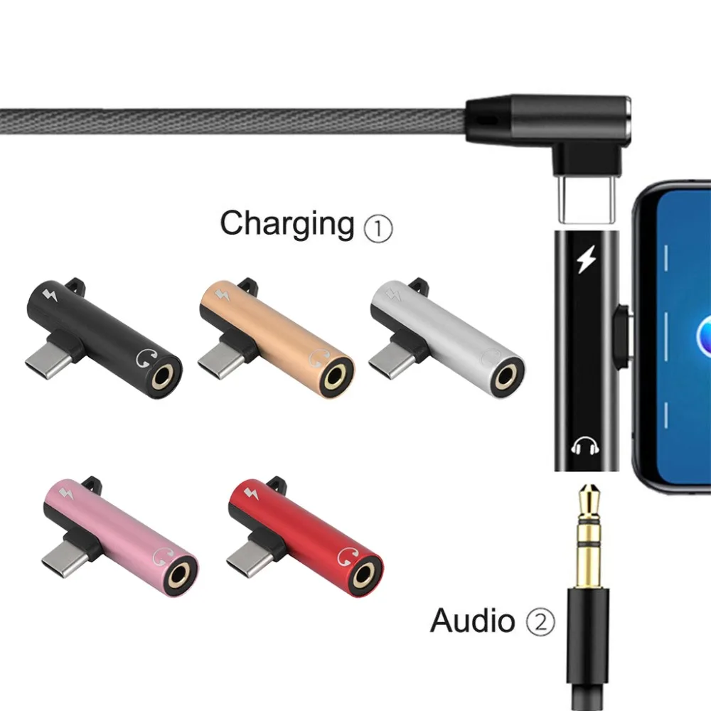 2 In 1 Type-C to 3.5mm Audio Charging Dual Adapter AUX Splitter Charger Earphone AUX Cable Connector Converter Adapter