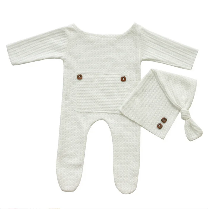 S8607 Photography Props Newborn Jumpsuit Photo Shoot Bodysuit Outfits Infant Soft Knit Clothes Baby Romper with Hat