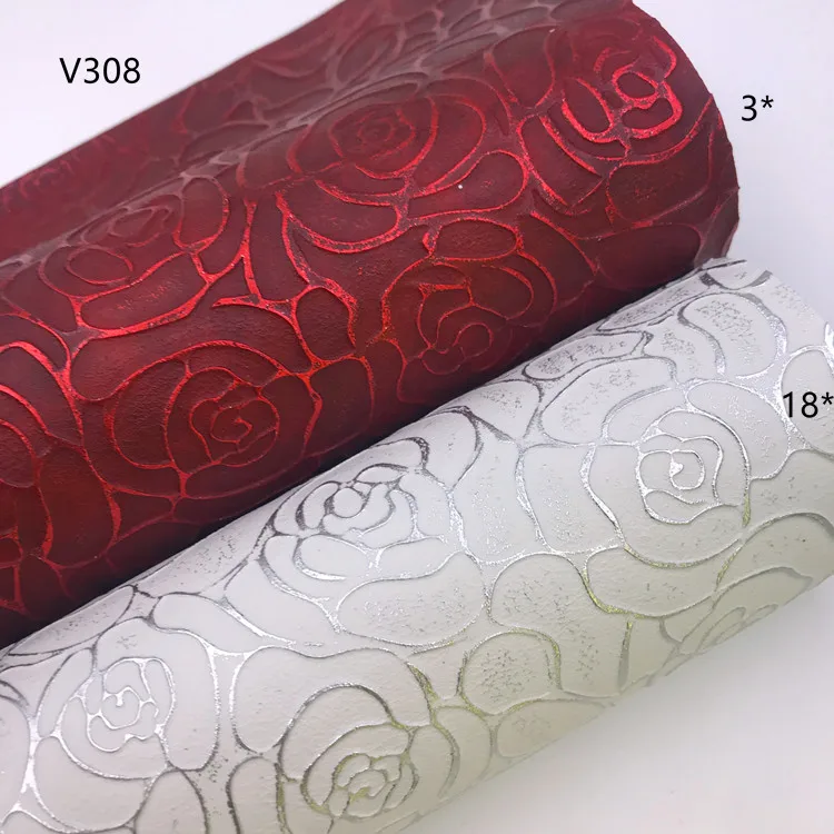 V308 new gold and silver rim rose flower PVC embossing synthetic leather fabric for bags suitcase belt Shoe material cuero
