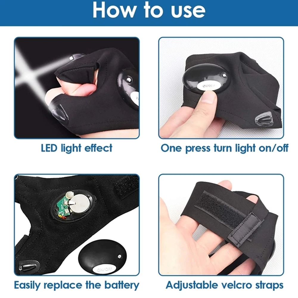Top Right FA101 Outdoor Fingerless LED Gloves Fishing Gloves Fishing Tackle Night Of Desirable Objects