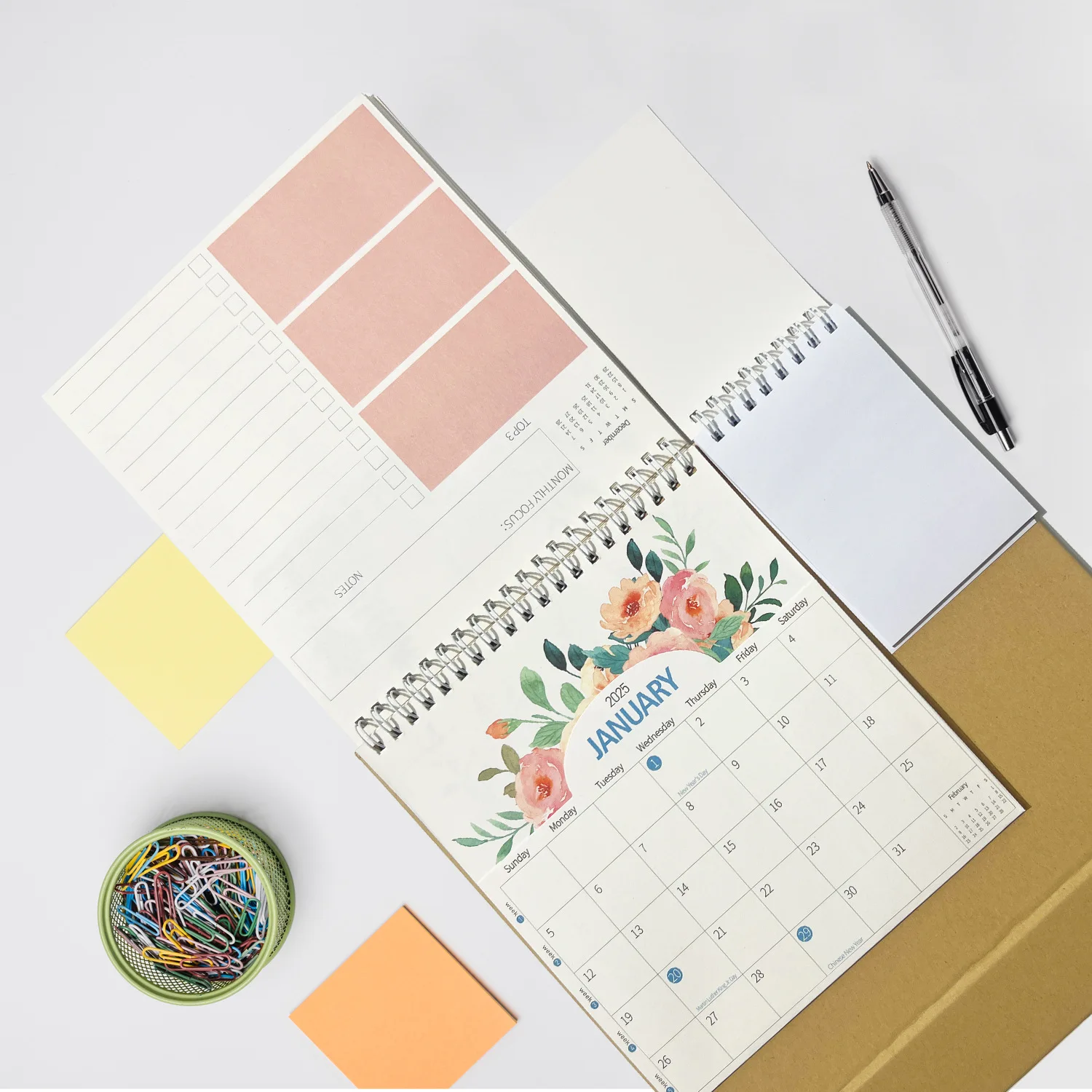 2025 Desk Calendar Daily Monthly Calendar Flip Stand Desk 12 Months Desk Table Calendar with Sticky Notes for Home Office