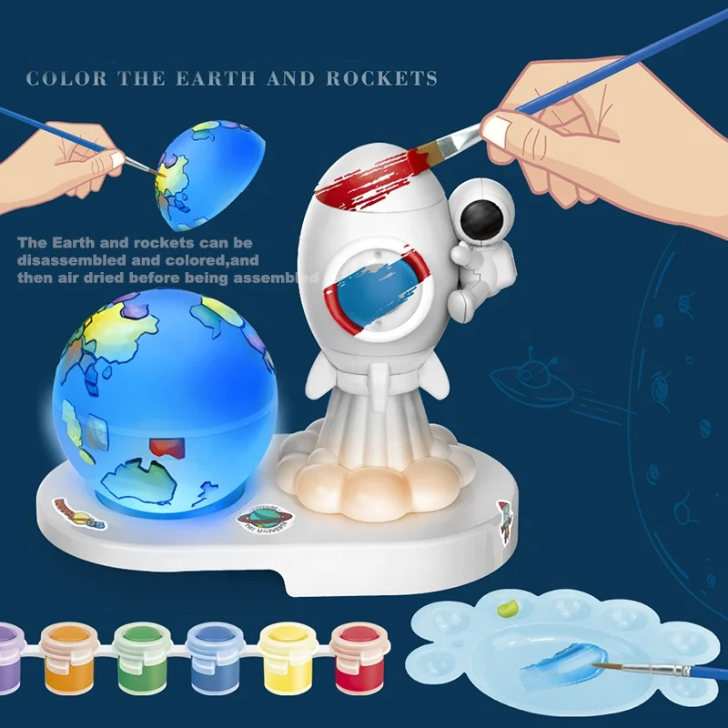 STEM Diy Painting Drawing Wireless Induction Globe Space Rocket Lamp Toy For Kids