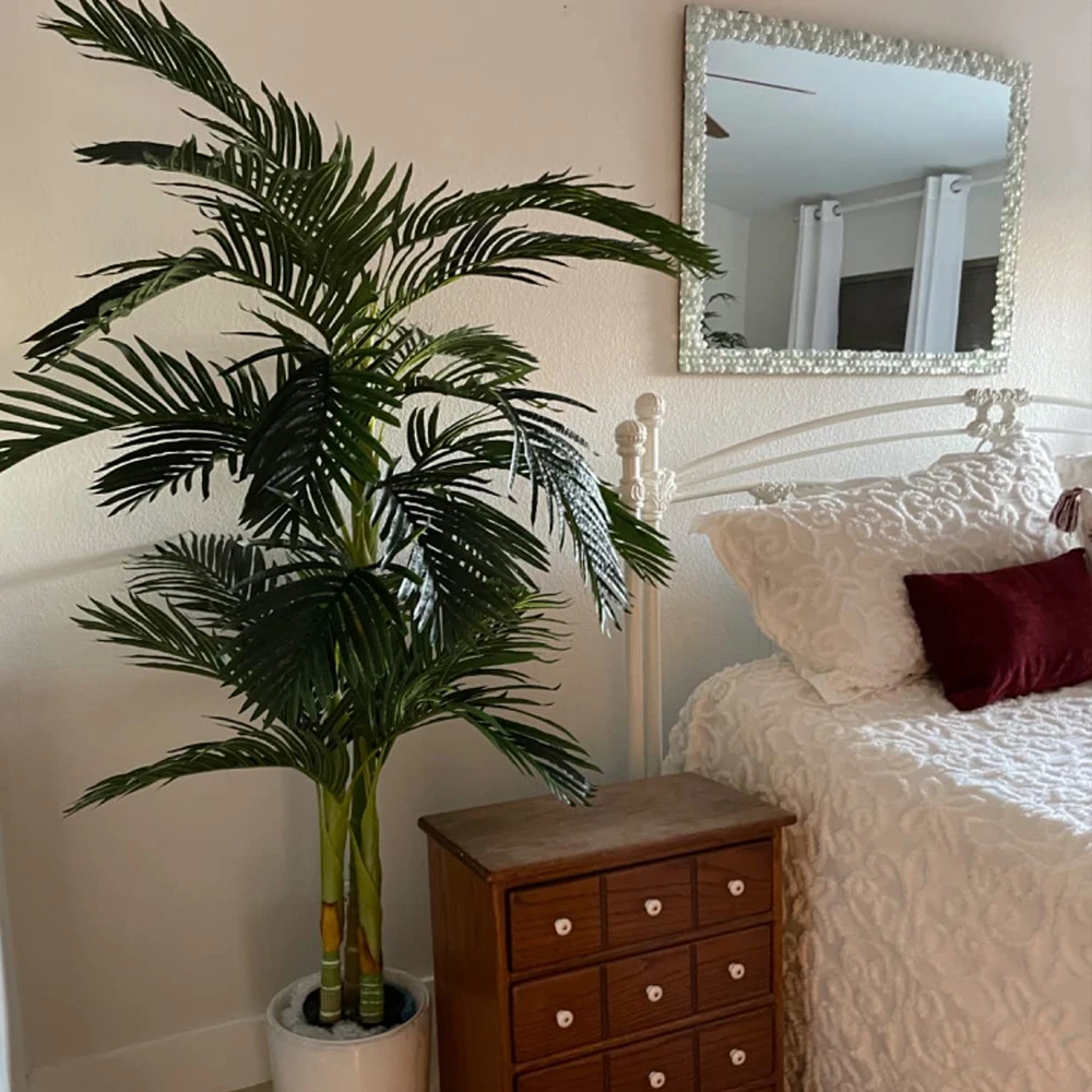 PZ-5-13 Home Garden Decor Real Touch Faked Plastic Tropical Palm Leaves Faux Plant in Plastic Pot Tall Artificial Palm Tree