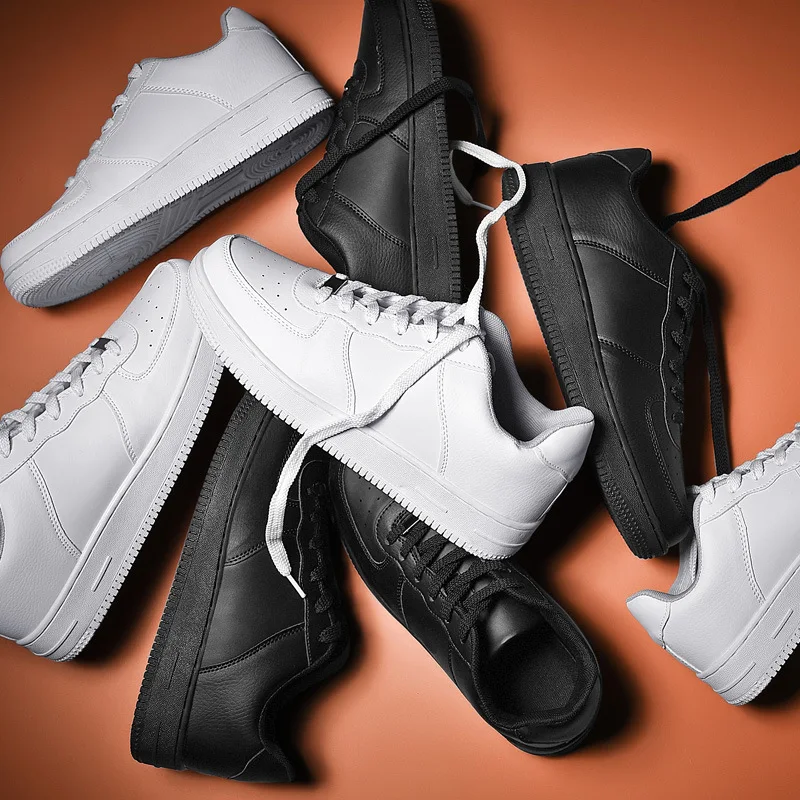 sneaker manufacturer Latest Sport Breathable Leather Made White Flat Sneakers Black Casual Shoes Men and Women