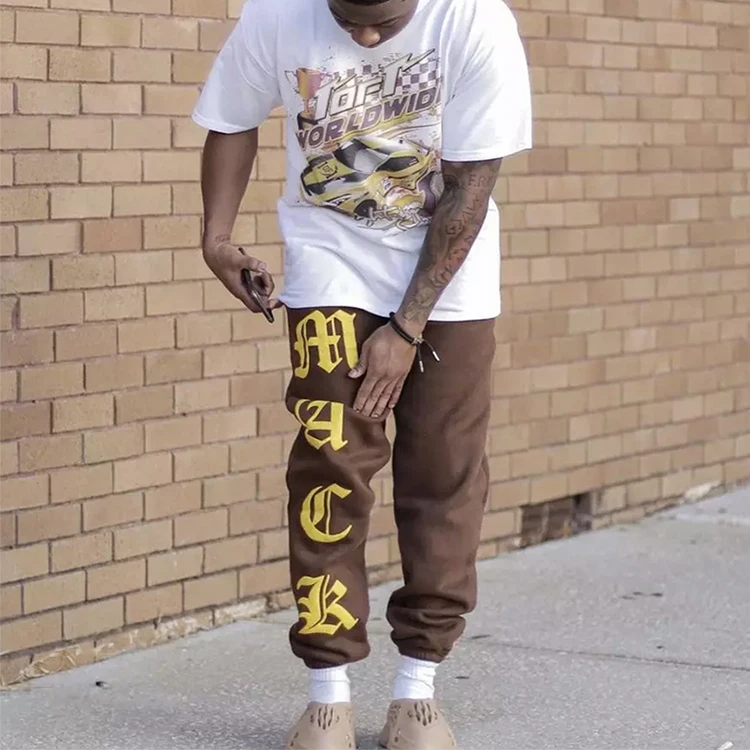 Custom Logo 3d Puff Print Sweat Pants Hip Hop Streetwear Pants Factory Cotton Fleece Jogger Sweatpants