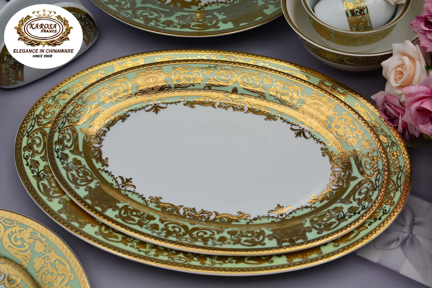 German shiny gold customized oval plate sets fish plate sets for home restaurant wedding party high quality serving plate set