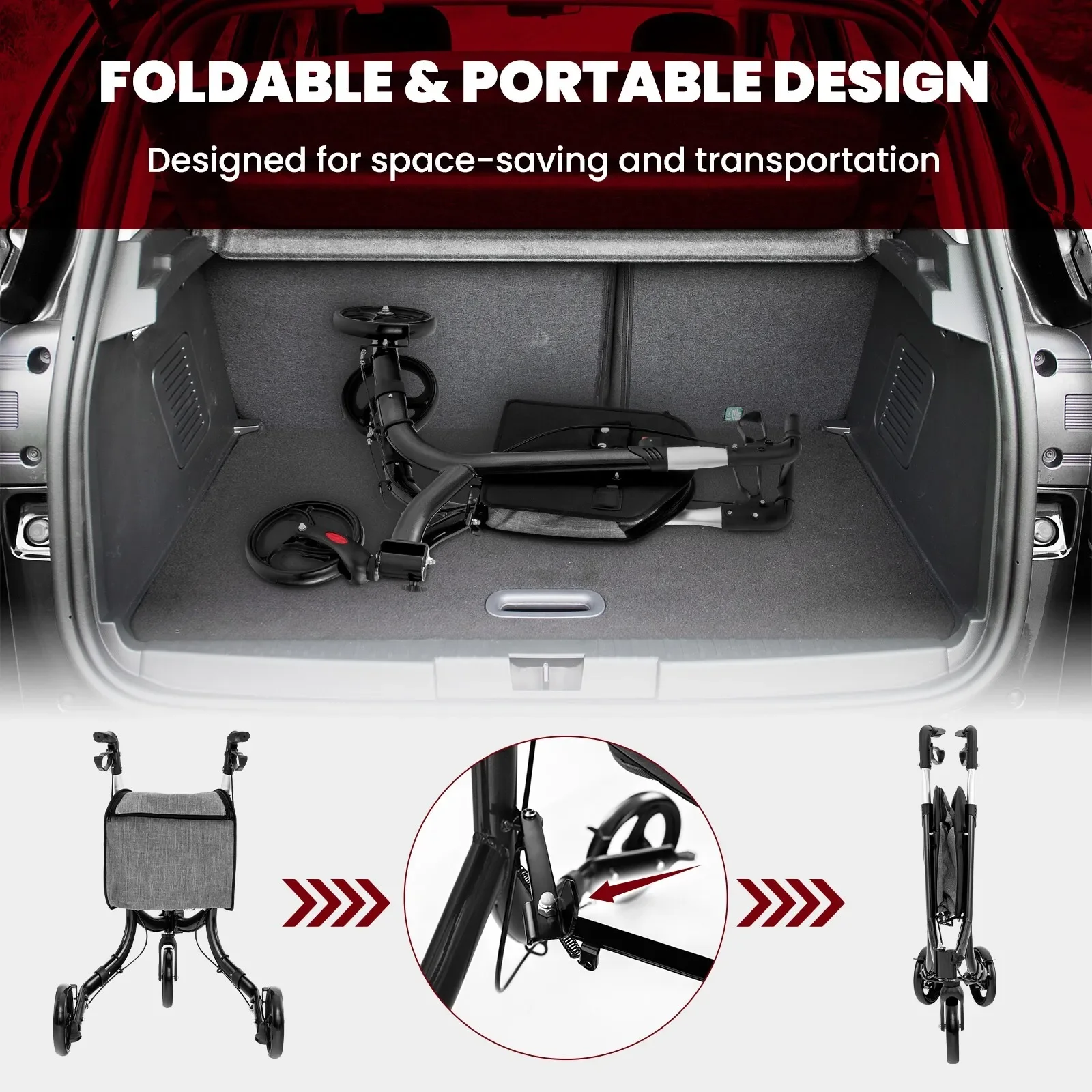 Wheel Walking Walker Assistive Device Medical Toilet Disabled Equipment Walker & Rollator Adult Dissability Walker with Seat