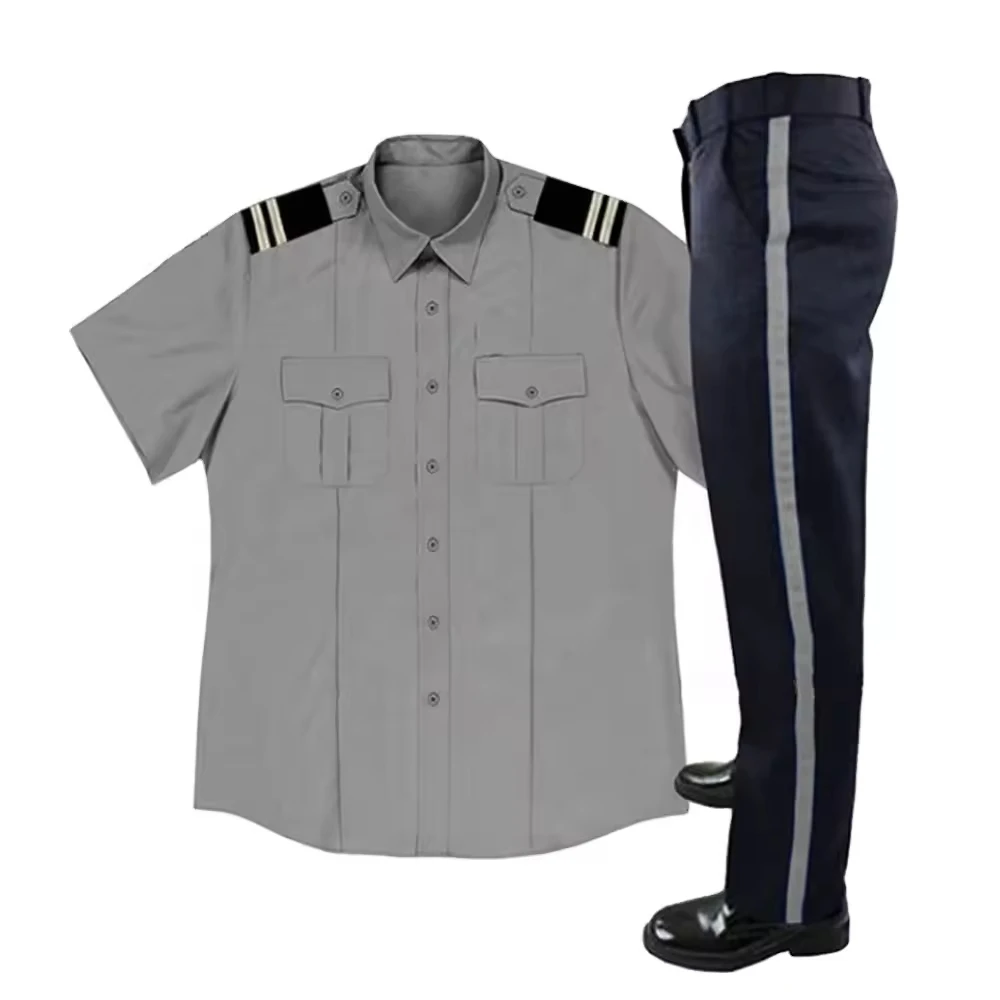 Summer New Senior Security Guard Uniforms Work Uniform Short Sleeve Blue Shirt for Hotel Concierge Set