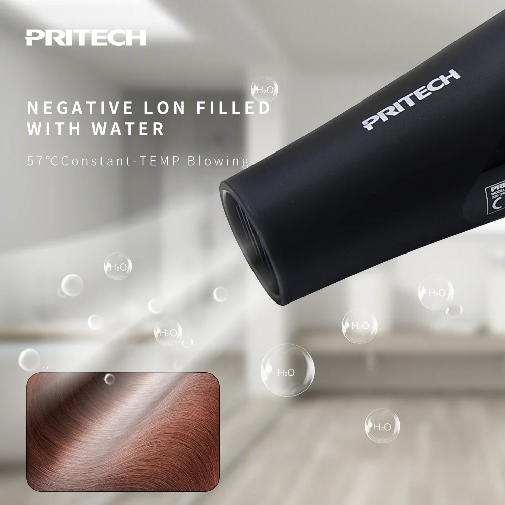 PRITECH Professional Salon Hair Dryer Concentrator W124 Salon Electric Plastic High-quality AC Motor Ionic Function 2200W Black