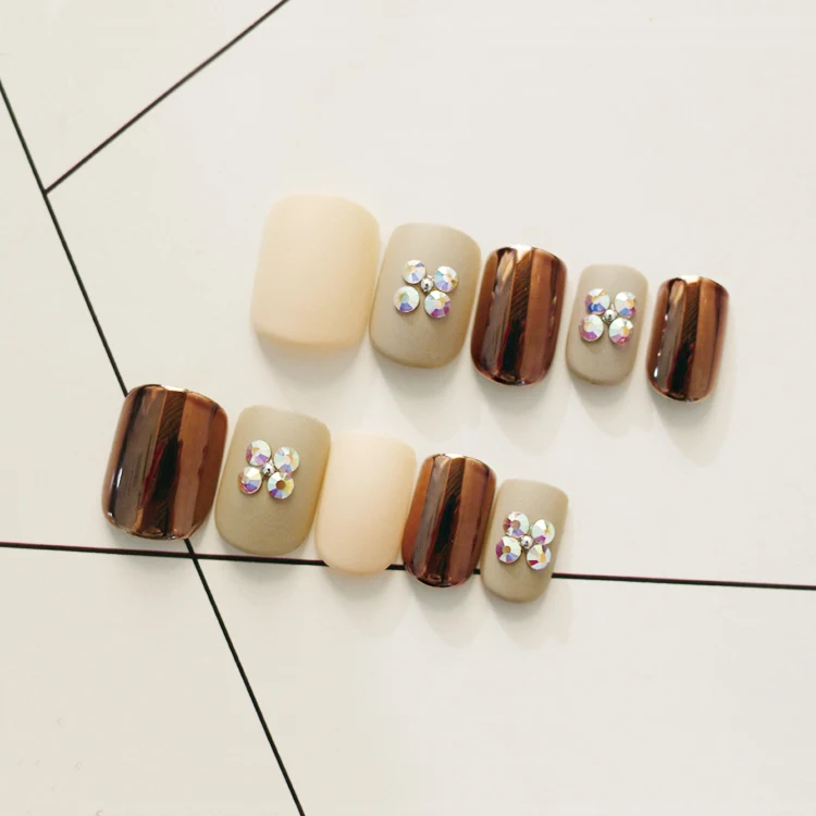 Pre Designed False Metallic Matte Wholesale Square Shape Design Acrylic Press On Nail Tip