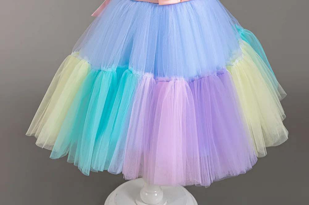 2024 new foreign trade hot style girls colorful matching fluffy cake skirt kids evening party gown children dress
