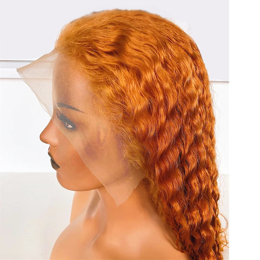 wholesale Orange Human Hair Wigs Deep Wave Colored Full Lace Wig Ginger Blonde Lace Front Wig For Black Women