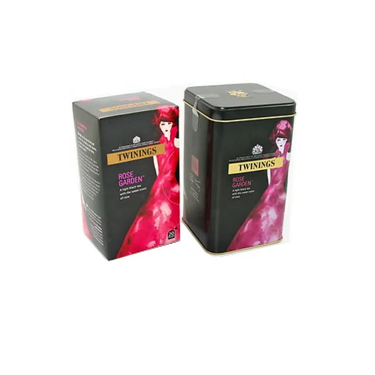 Square cube twinings tea tin box transparent window on lid can be choose