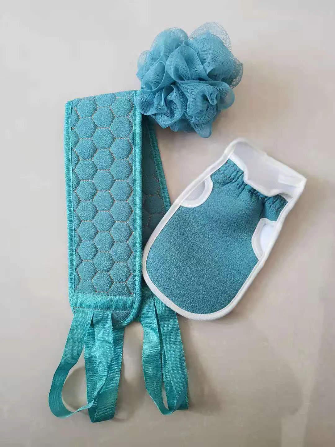 Stock 3 Pcs Soft Long Bath Belt Exfoliating Glove Bath Flower Ball Washcloth Shower Sponge Set