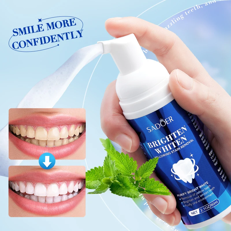 SADOER Private Label 60ml Foam Toothpaste Mint Flavor Tooth Mousse Teeth Whitening cleaning Foam For Daily Dental Care