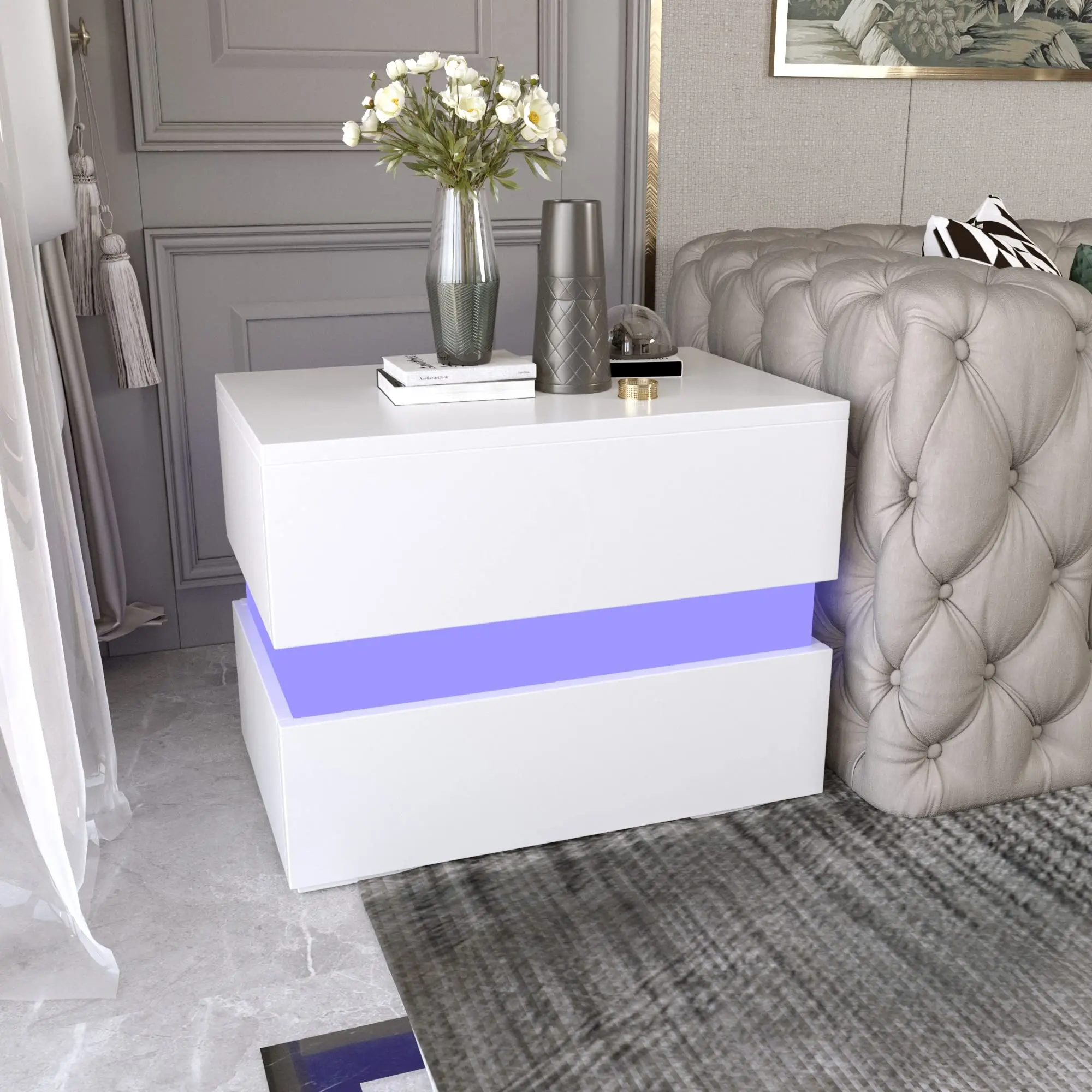 wood smart led nightstand set 2 with charging station nightstands floating bedside table mesitas de noche bedroom furniture