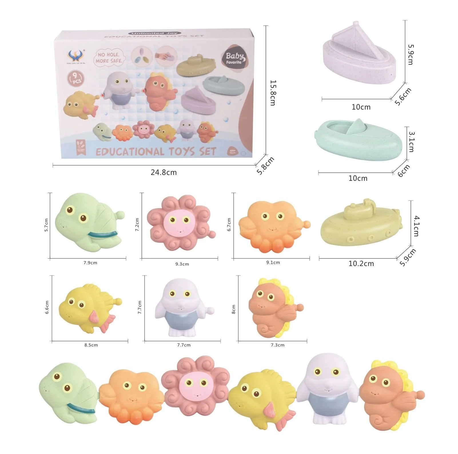 Early Education Silicone Teeth Animal Bath Toy Soft Glue Building Block for Infant Teething Sorting Nesting & Stacking Toys