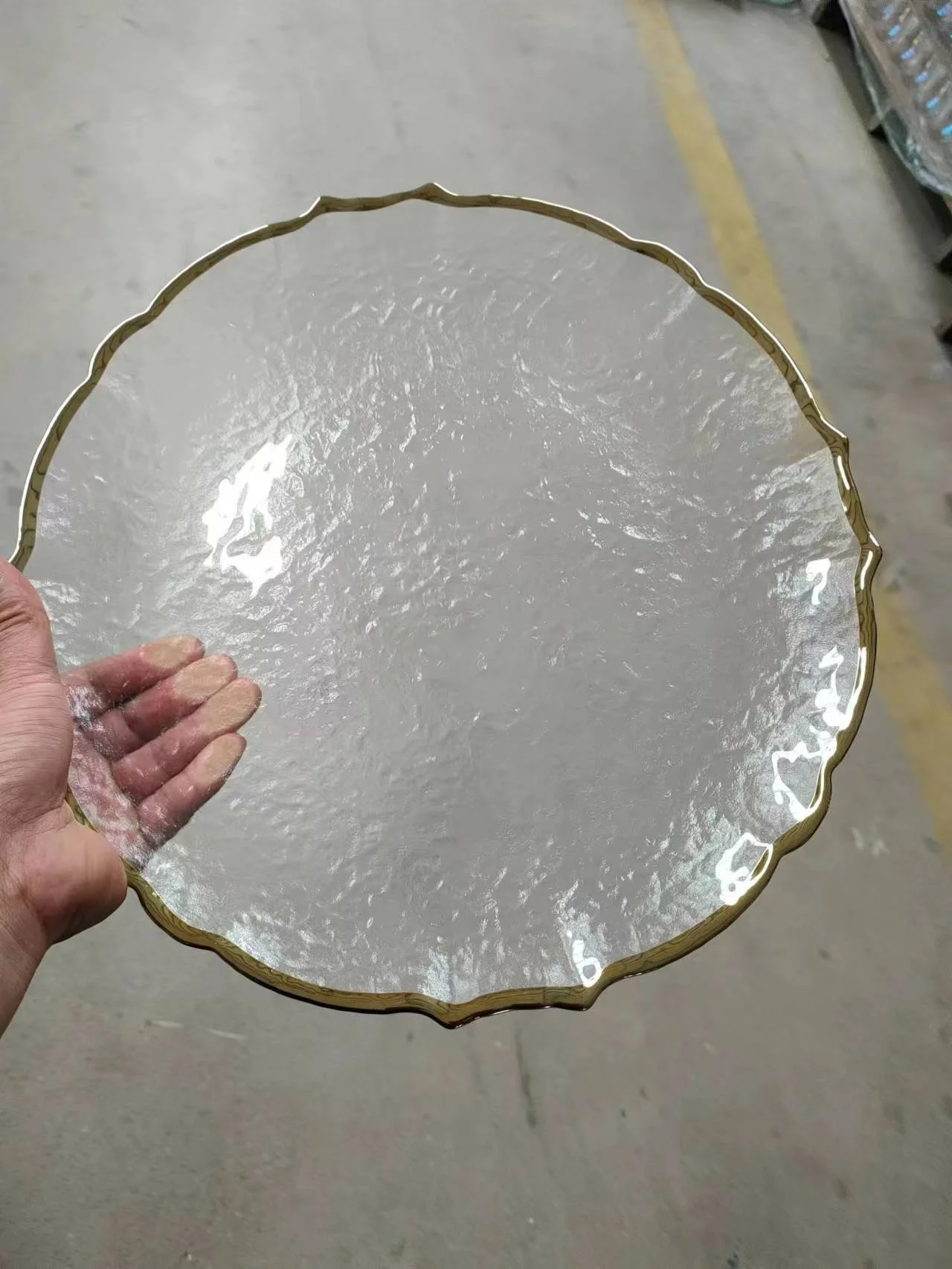 Transparent Gold Rim Tableware Glass Charger Plate Use For Wedding Party