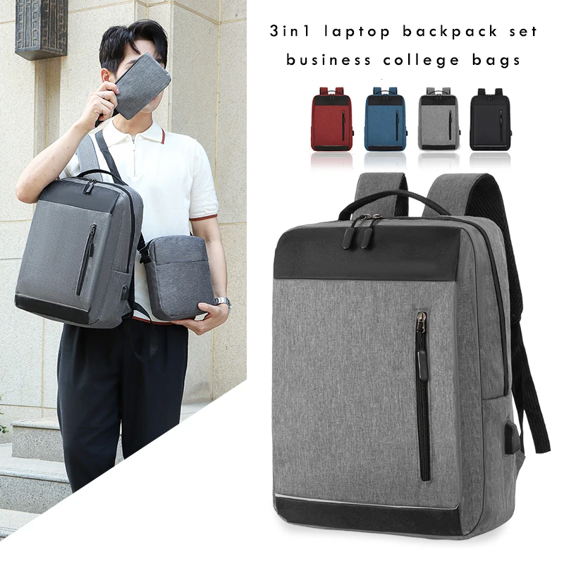manufacturer 3in1 laptop backpack set price polyester multifunctional usb laptop backpack travel business college bags