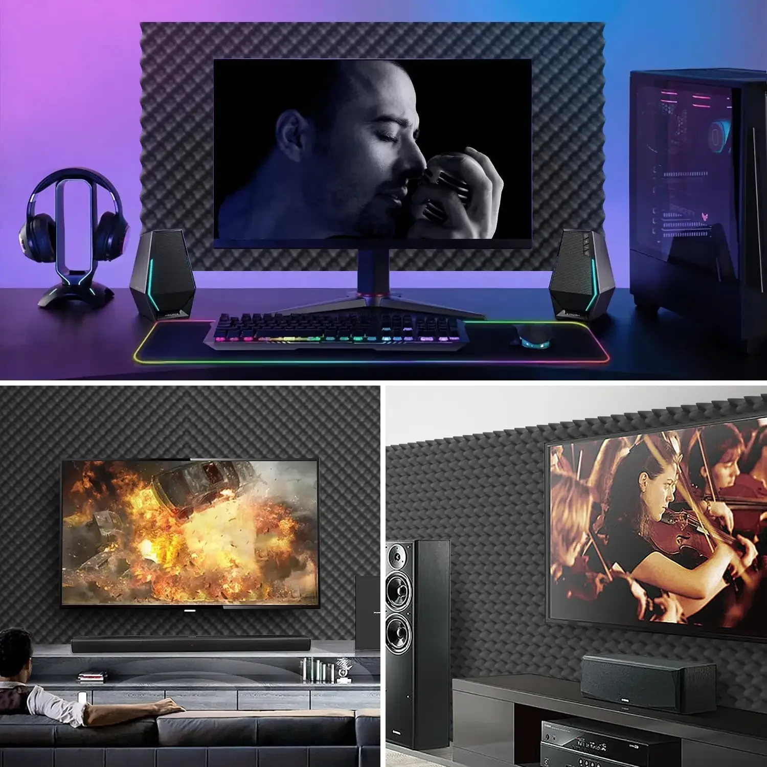 Foam acoustic panels for recording studios, made of flame retardant material