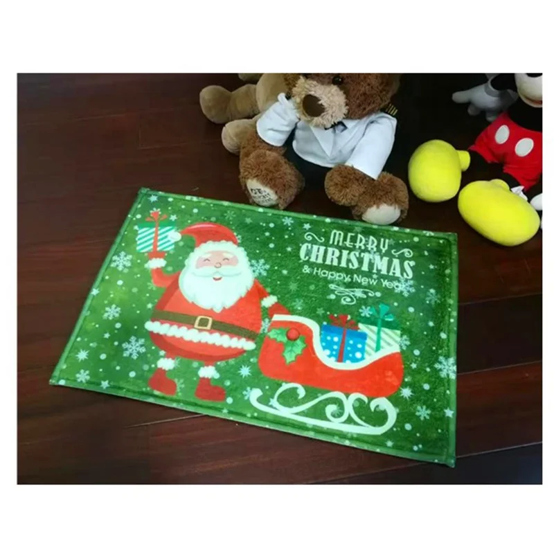 40*60cm Coral Fleece Floor Mats Merry Christmas Happy New Year Doormat Entrance Mat