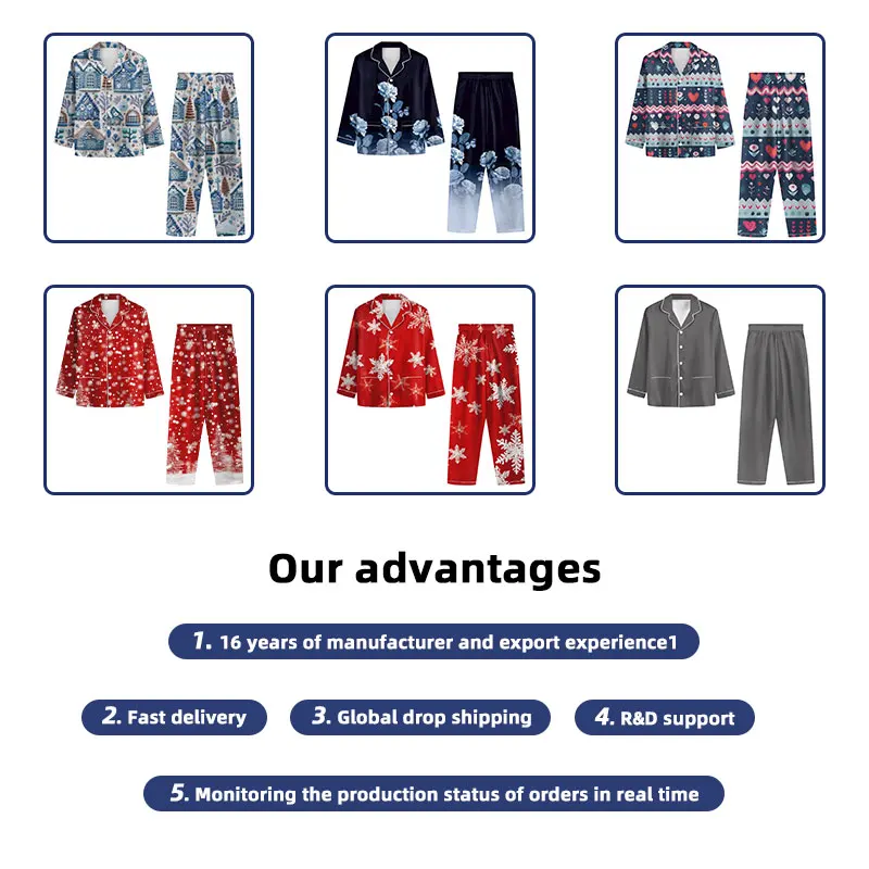 Custom Printing Pajamas Floral Long Sleeve Button down Sleepwear Soft Spandex Polyester Pajamas Set for Women-A4199901