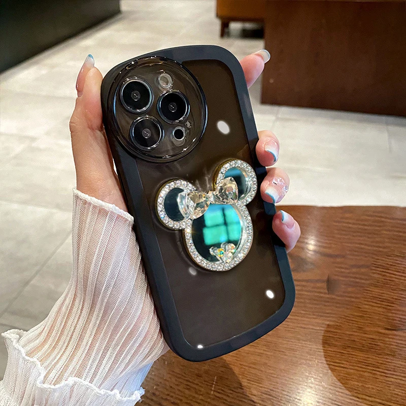 Hot Sale Luxury Cartoon Lovely Mickey Minnie Phone Cases With Mirror TPU Covers For iPhone 7 8 XR 11 12 13 14 15 16 Plus Pro Max