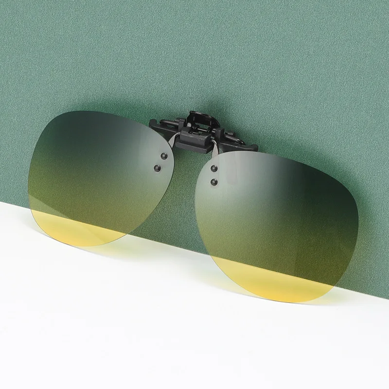 Retro Polarized clip on myopia Glasses yellow Day Night Vision UV400 lens Square/Pilot Flip up sunglasses for men