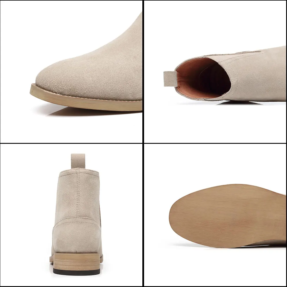 High quality selling 37-44 Big Size Men Women Genuine Leather Suede Chelsea Boots Causal Wooden Sole Boots