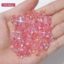 50Pcs Glass Crystal AB Rhinestones For Nail Art Craft FlatBack Crystals 3D Decorations Flat Back Stones