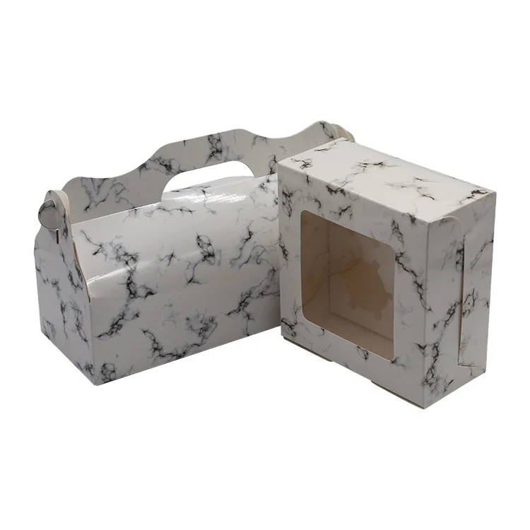White Recyclable Card Paper Folding Cake Bakery Boxes with Handle Factory Wholesale Gold Foil & Embossing Print Hot Selling